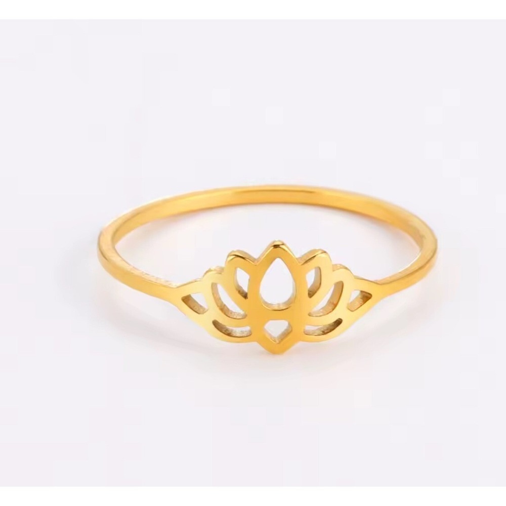 18k Over Silver Lotus Flower Ring Gold Minimalist Yoga Meditation ‎ Band. SZ 6